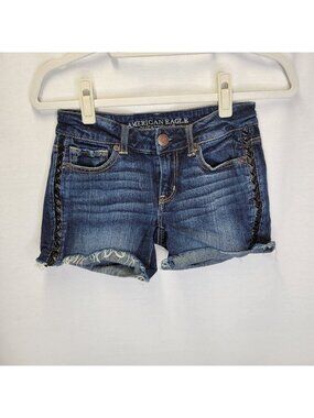 American Eagle Women's Size 2 Jean Shorts Cut Off Faux Leather Trim